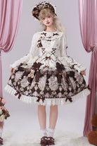 Brown [Antique Teddy Bear] Sleeveless Printed Bow Lace Sweet Elegant Lolita Jsk Dress