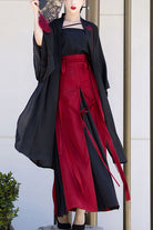 Black/Red Chinese Style Song Dynasty Flower Embroidery Long Sweet Hanfu Dress Full Set