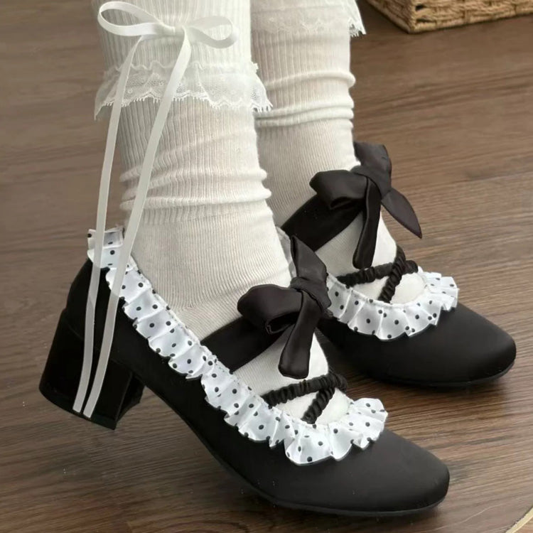 Satin Ruffled Lace-Up Sweet Classic Elegant Lolita Heels 2 Colors