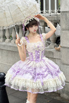 Purple [Dreaming Butterfly] Multi-Layered Jacquard Ruffle Bowknot Lace Sweet Princess Lolita Jsk Dress