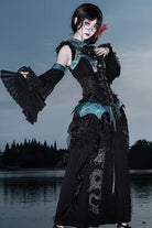[Sky Dragon] Round Collar Printed Embroidered Lace-Up Gothic Chinese Style Lolita Skirt Set 2 Colors