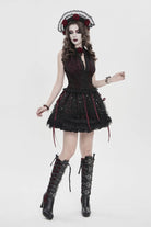 Black/Red Multi-Layered Lace Lace-Up Women's Gothic Skirt