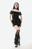 Black Women's Lolita Gothic Embroidered Flower Multilayered Lace Trim Lantern Shorts