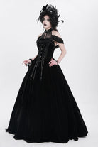 Black Off Shoulder Embroidery Lace Lace-Up Women's Gothic Gown Dress