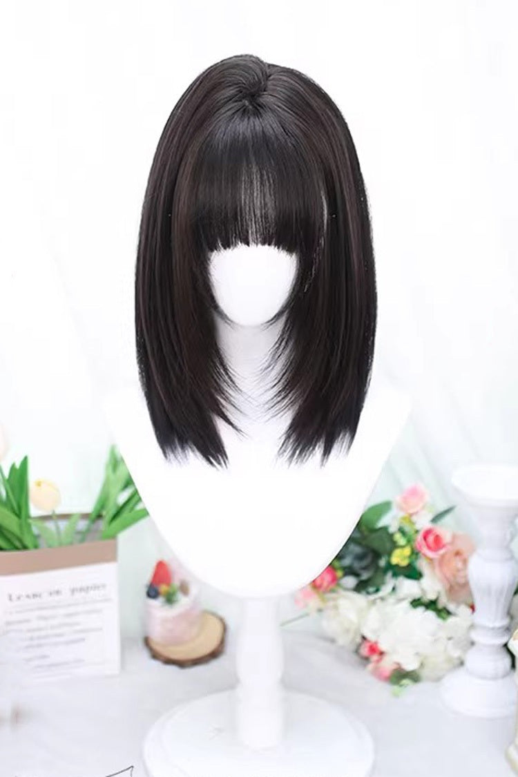 Medium Length Straight Sweet Lolita Wig with Light Airy Bangs 2 Colors
