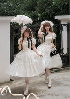 White Bird Love Letter - Classic Lolita Jacquard OP Dress, Embroidered Tulle Hem