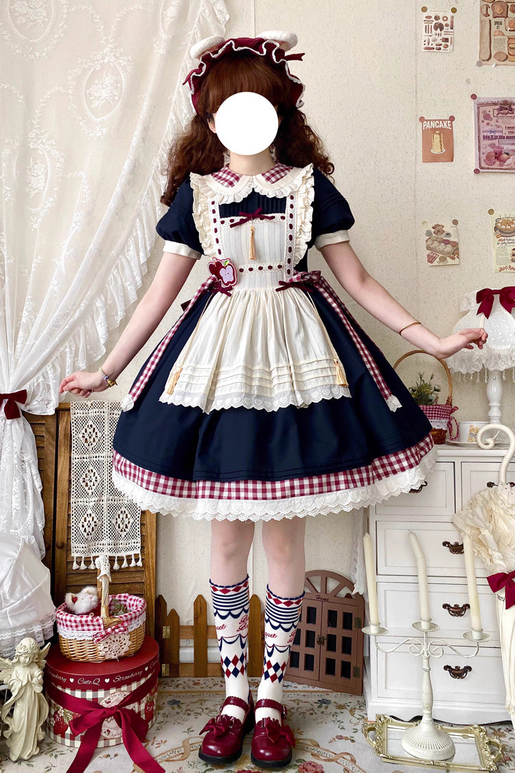 Blue/White [Alice's Picnic] Doll Collar Short Sleeves Printed Ruffled Sweet Lolita Dress