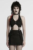 Black Halterneck Women's Punk Tank Top with Skirt Set