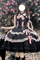 Black [Miss Pearl] Sleeveless Double-Layered Bowknot Lace Lace-Up Sweet Lolita Jsk Dress