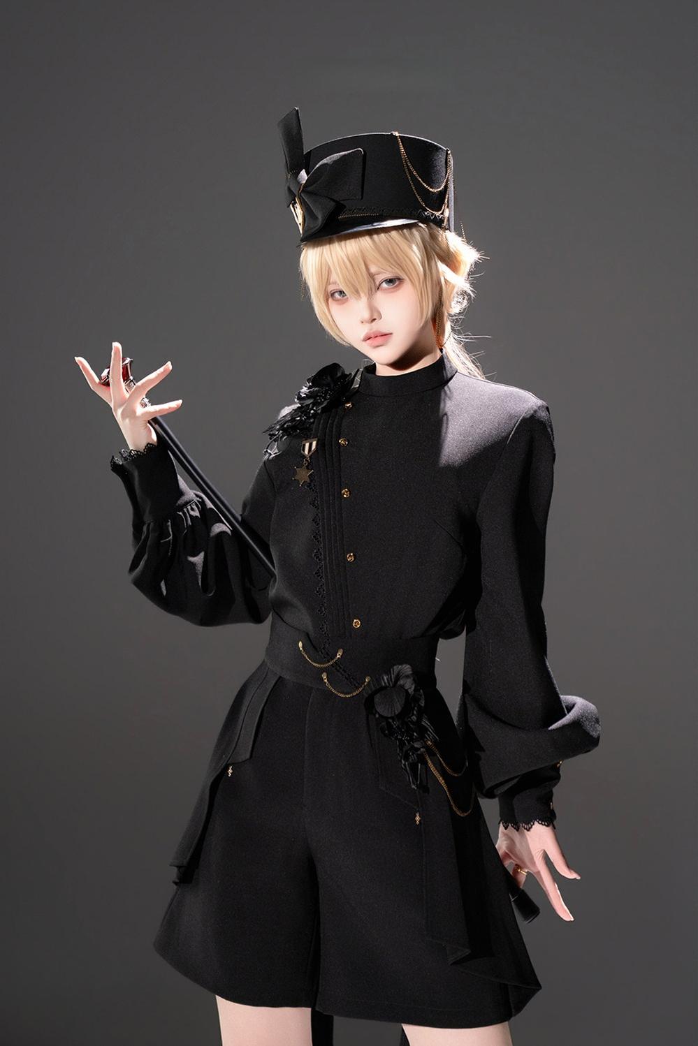 Rose's Will - Ouji Lolita Shirt, High-Low Hem Shorts