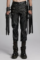 Black Mesh Buckle Strap Men's Punk Pants