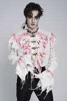 White High Collar Long Trumpet Sleeves Color-Blocked Pleated Men's Gothic Shirt
