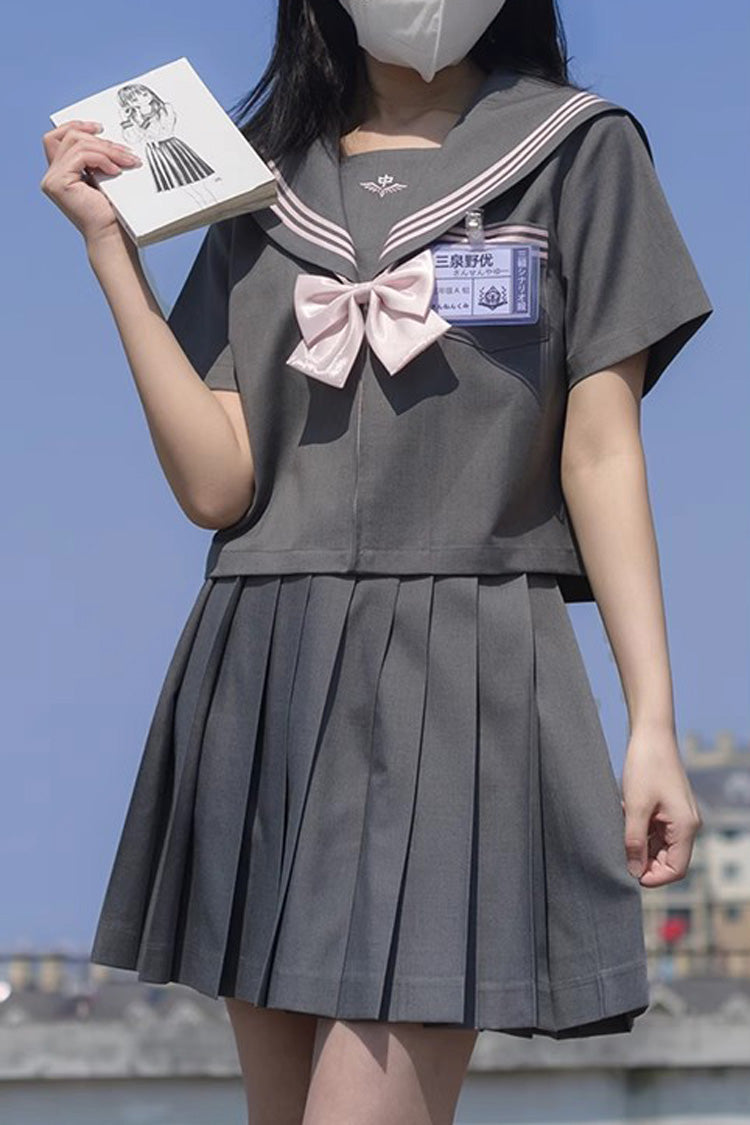 Grey Sweet College Style Navy Collar Japanese School Pleated Skirt