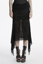 Black Irregular Mesh Ruched Women's Punk Fishtail Skirt