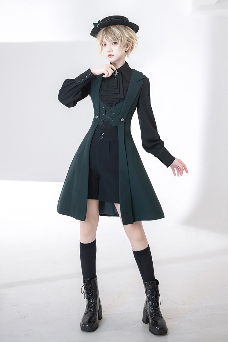 Green Lace-Up Slim Gothic Vintage Handsome Ouji Lolita Vest