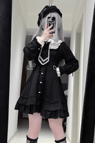 Black [Angel Creed] Short Sleeves Ruffle Bowknot Stitching Lace Gothic Plus Size Japanese College Style Jirai Kei Dress