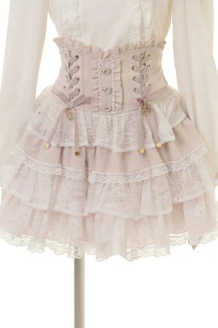 Sweet Jirai Kei Triple-Layered Ruffled Lace Lace-Up Skirt 3 Colors