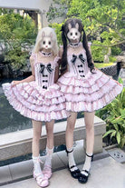 Pink Sleeveless Multi-Layered Polka Dots Printed Ruffled Bow Sweet Princess Lolita Jsk Dress