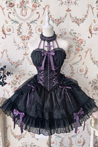 Black Purple Tube Top Sleeveless Blowknot Ruffled Gothic Lolita Tiered Dress