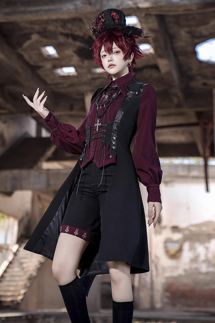 Red Lapel Collar Long Sleeves Embroidery Slim Gothic Vintage Prince Ouji Lolita Blouse