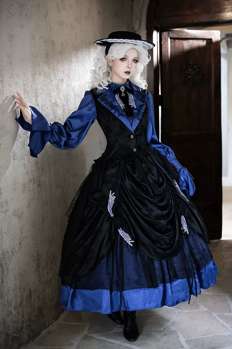 Black/Blue [Moonlit Return] Printed Boned Gothic Elegant Lolita Skirt
