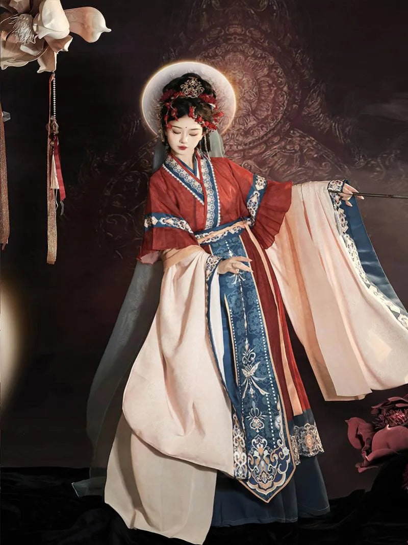 Elegant Wei Jin ancient Chinese attire with flowing cross-collar design and soft half sleeves