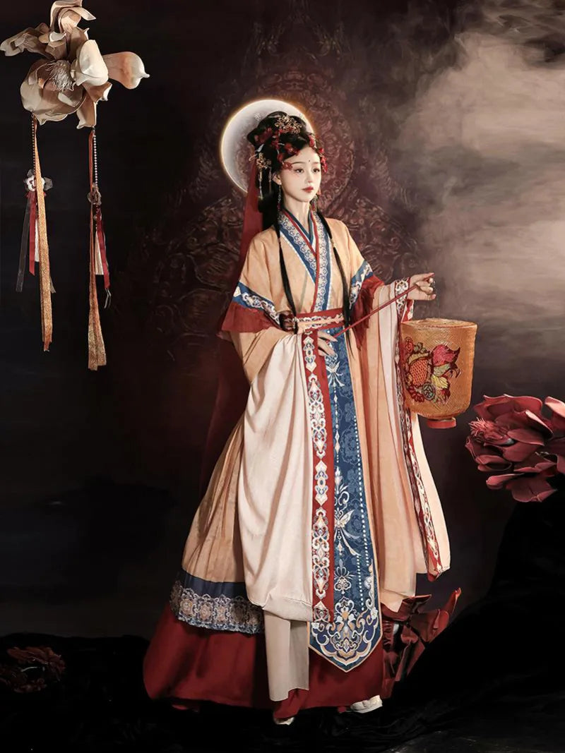 Elegant Wei Jin ancient Chinese attire with flowing cross-collar design and soft half sleeves