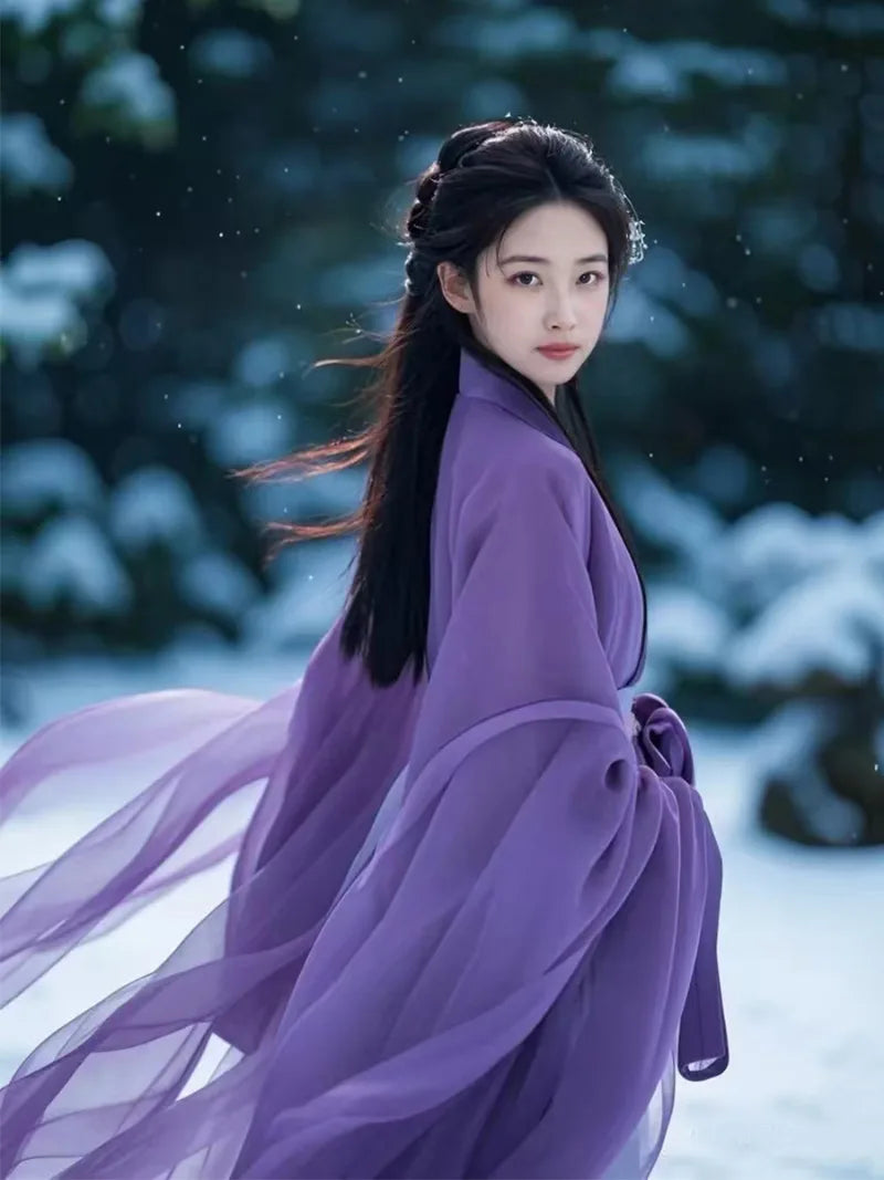 Female ancient chinese clothing in purple Wei Jin style Hanfu full set