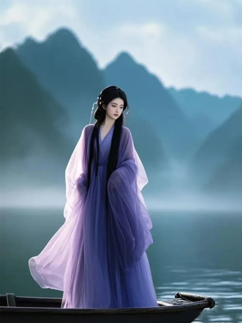 Female ancient chinese clothing in purple Wei Jin style Hanfu full set