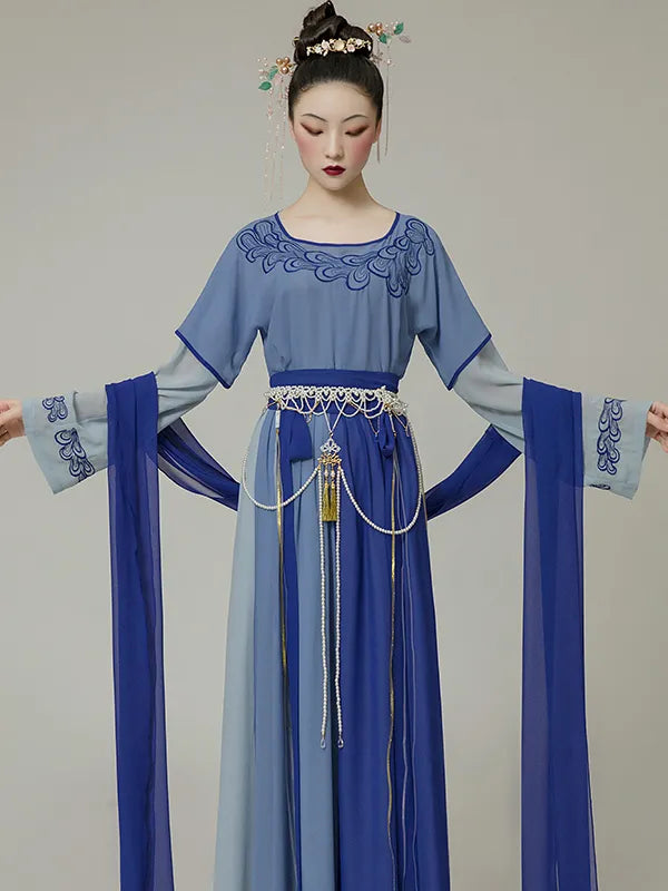 Ancient Chinese Traditional Dress Blue Dancing Hanfu