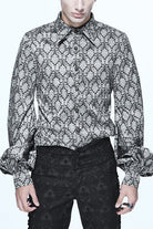 Silver Lantern Sleeves Jacquard Print Mens Gothic Blouse