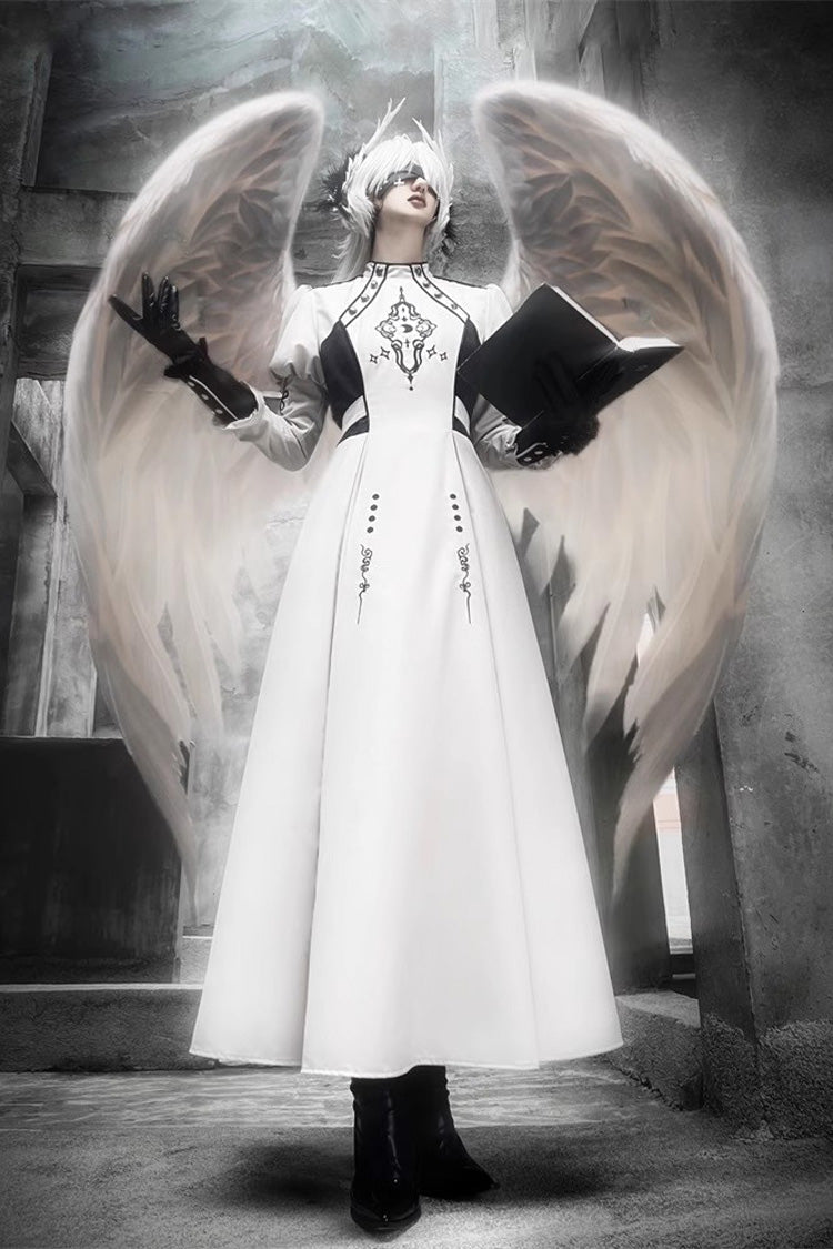 White Long Sleeves Moon Talisman Print Gothic Lolita Long Dress