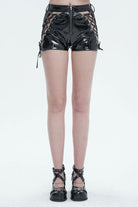 Black Stretch Shiny Panel Diamond Mesh Sexy Women's Gothic Shorts