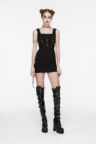 Black Off Shoulder Patchwork Lace-Up Slim Fit Women's Punk Mesh Splice Jsk Dress