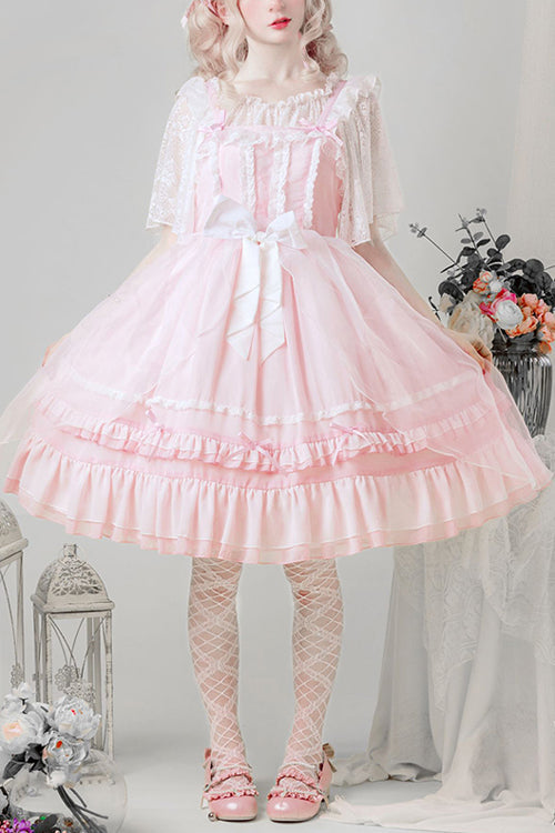 Pink Chiffon High Waist Multi-Layer Ruffled Sweet Lolita JSK Dress