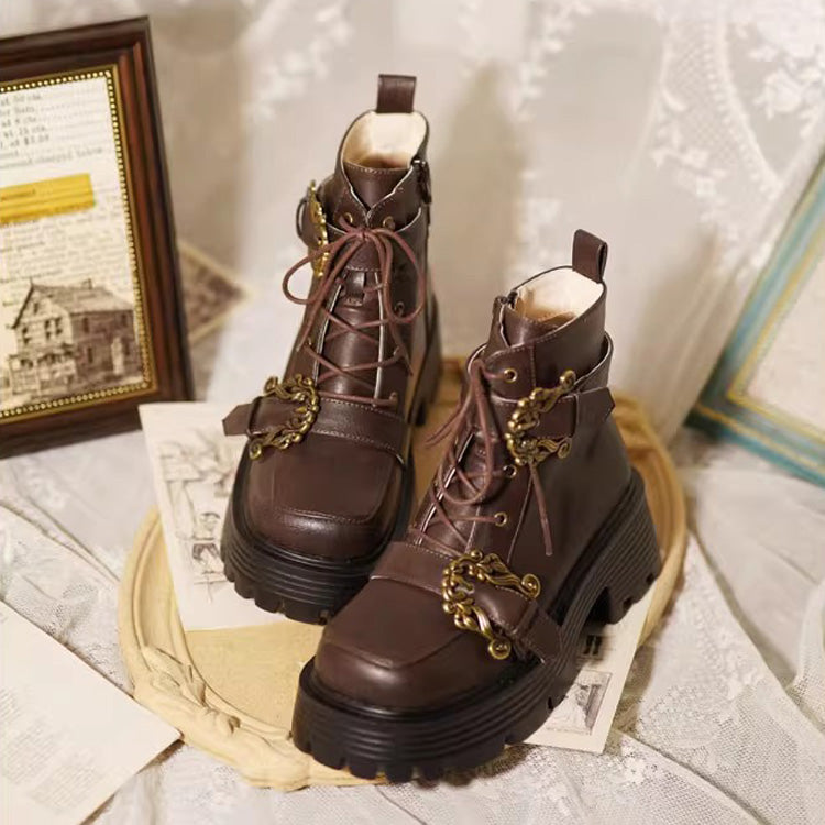 Vintage [Accordion Knight] Bowknot Chinese College Style Lolita Ankle Boots 2 Colors