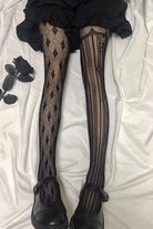 Black Mesh Asymmetric Striped Gothic Lolita Tights