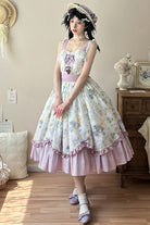 [Blueberry Early Summer] Sleeveless Print Ruffle Bowknot Sweet Lolita Jsk Dress 2 Colors (Plus Size Version)
