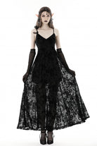 Black Sleeveless Lace Lace-Up Women's Gothic Maxi Rose Slip Dress