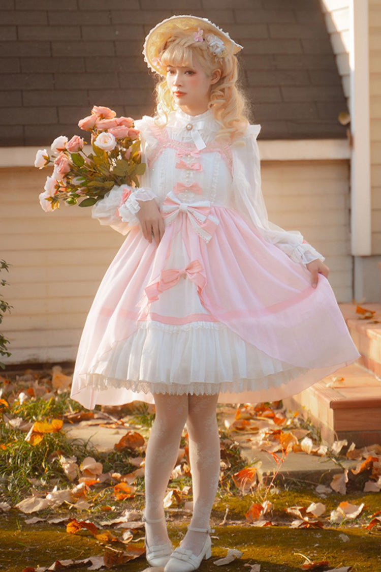Pink Sleeveless Ruffle Cardigan Bowknot Lace Sweet Plus Size Lolita Jsk Dress