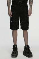 Black Ripped Eyelet Straps Men's Gothic Shorts