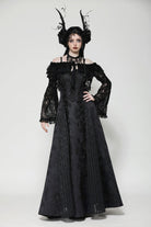 Black Ruffled Off Shoulder Long Bishop Sleeves Lace Women's Gothic Cape