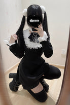 Stairway to Heaven Long Sleeves Embroidery Bowknot Lace Sweet Jirai Kei Set 3 Colors
