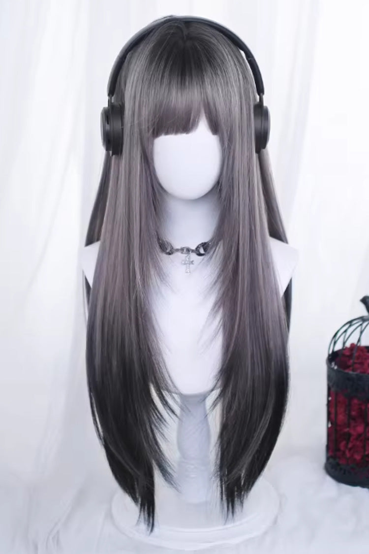 Black/Purple Ombre Long Straight Sweet Lolita Wig with Curtain Bangs
