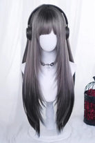 Black/Purple Ombre Long Straight Sweet Lolita Wig with Curtain Bangs