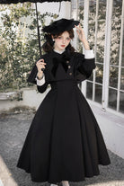 Black [Miss Donya] Stand Collar Long Sleeves Bow Gothic Elegant Lolita OP Dress