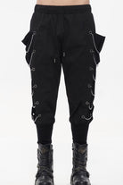 Black Punk Big Pocket Symmetrical Metal Chain Harem Men's Pants
