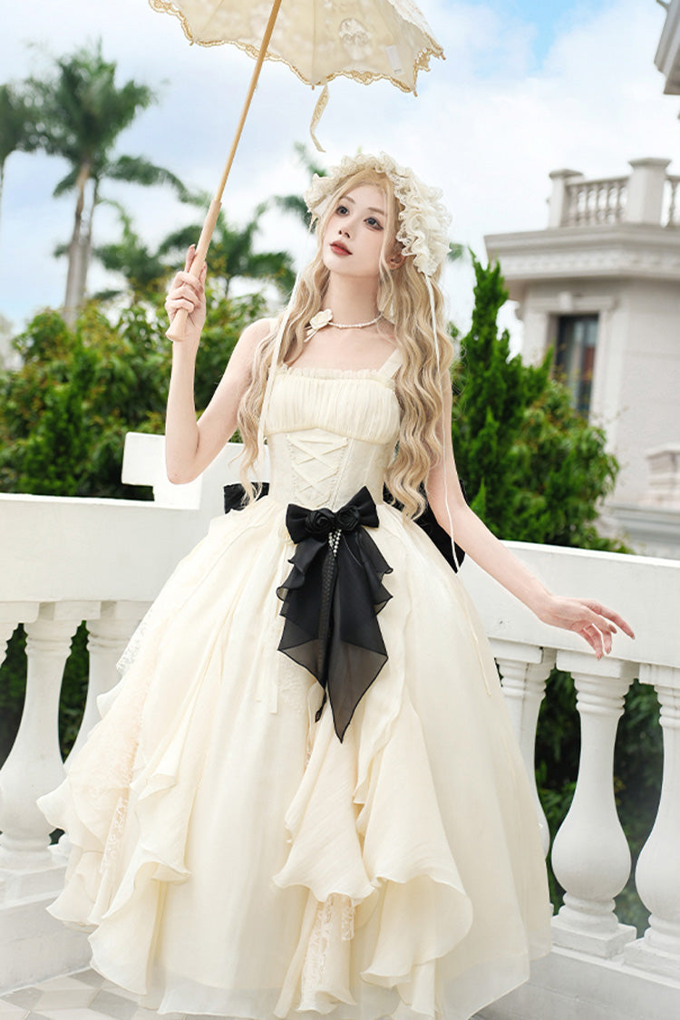 Ivory [Moonlight Variations] Sleeveless Ruffle Lace-Up Sweet Lolita Jsk Long Dress