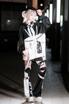 Black/White [Zero-Type Transformation] Techwear Long Sleeves Embroidered Hooded Punk Jirai Kei Shorts Coat Set
