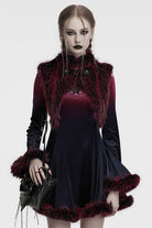Red Stand Collar Sleeveless Gradient Faux Fur Women's Gothic Cape